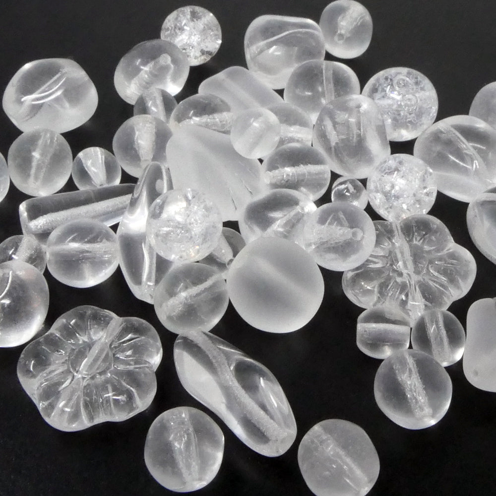 Perlen Mix 40 St. Glasperlen Mischung transparent 5-18 mm Glas Beads -562
