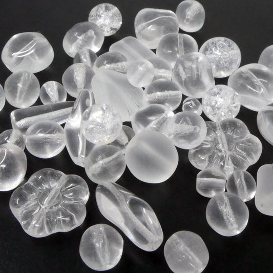 Perlen Mix 40 St. Glasperlen Mischung transparent 5-18 mm Glas Beads -562