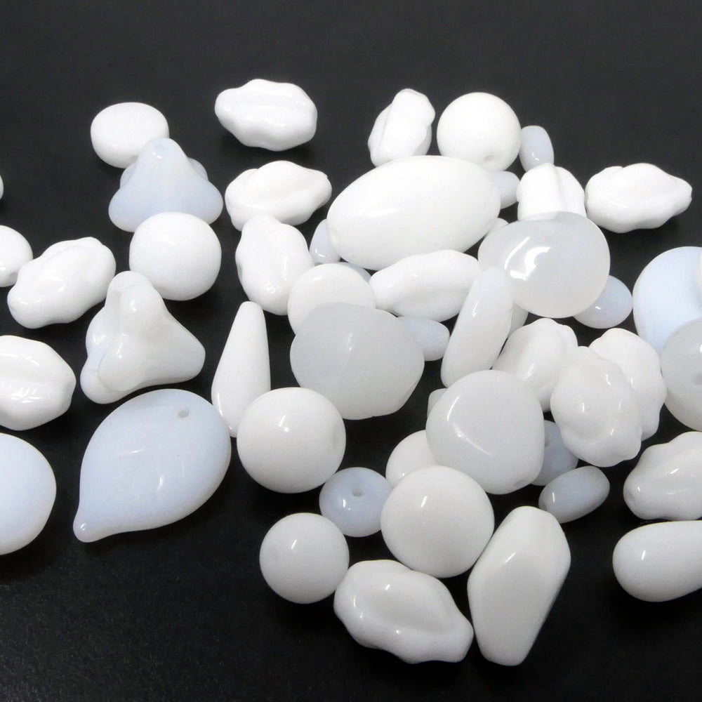 Perlenmix weiß opak 50 Glasperlen 4-20 mm Mix Perlenmischung zum Basteln -1389