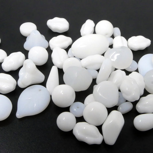 Perlenmix weiß opak 50 Glasperlen 4-20 mm Mix Perlenmischung zum Basteln -1389