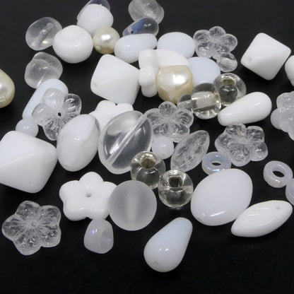 Perlenmix weiß kristall 50 Glasperlen 5-18 mm Mix Perlenmischung zum Basteln -748