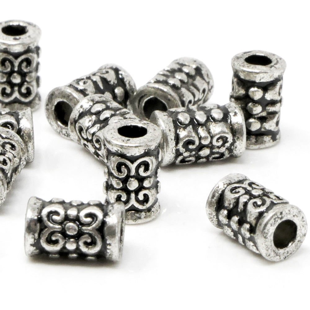 Metallperlen Perlen 7mm Spacer 15x Walzen Metall Beads altsilber -385