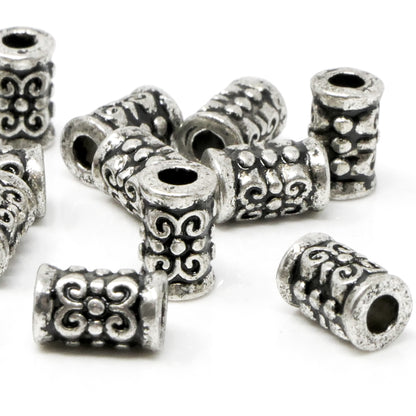 Metallperlen Perlen 7mm Spacer 15x Walzen Metall Beads altsilber -385