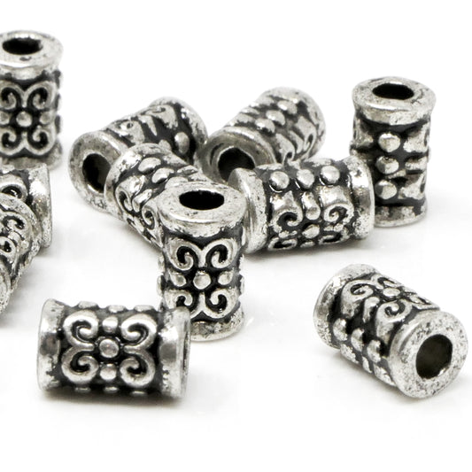 Metallperlen Perlen 7mm Spacer 15x Walzen Metall Beads altsilber -385