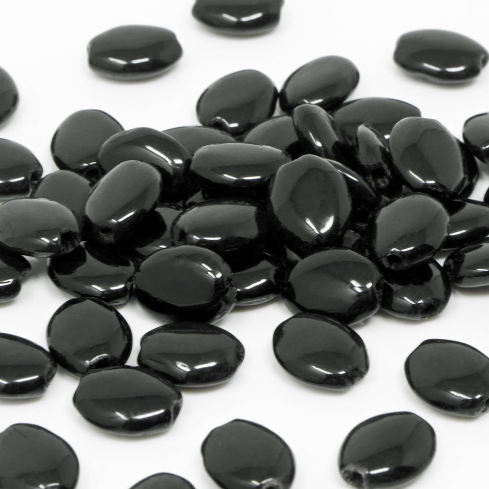 Kleine Glasperlen oval 50 St. schwarz 7 mm Bastelperlen Glas Perlen Beads  -1829