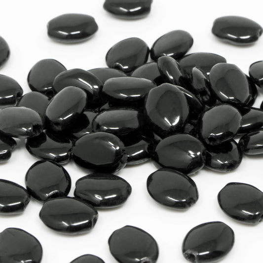 Kleine Glasperlen oval 50 St. schwarz 7 mm Bastelperlen Glas Perlen Beads  -1829