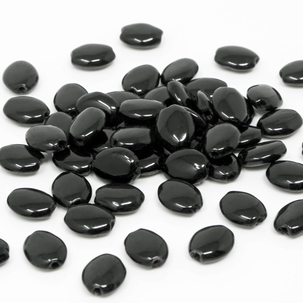 Kleine Glasperlen oval 50 St. schwarz 7 mm Bastelperlen Glas Perlen Beads  -1829