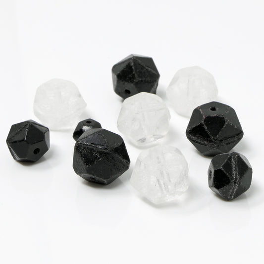 Glasperlen Mix gefrostet Schwarz Kristall 7-12mm Perlen basteln 10 St. Perlenmischung