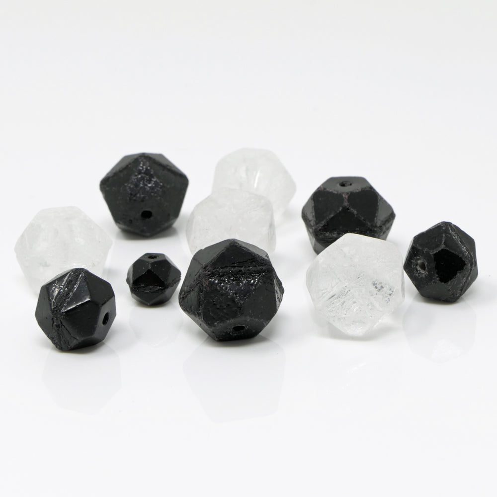 Glasperlen Mix gefrostet Schwarz Kristall 7-12mm Perlen basteln 10 St. Perlenmischung
