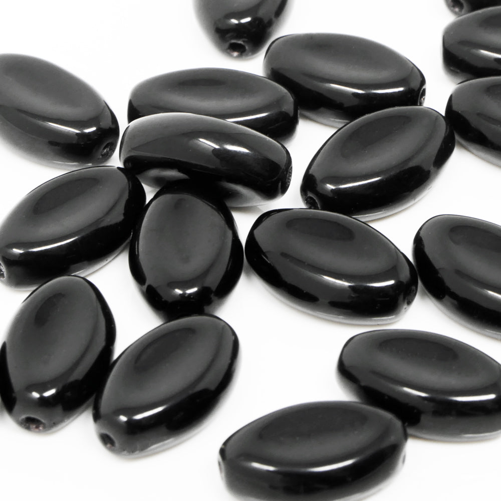 Glasperlen 20x Oliven schwarz 12x7mm Schmuckperlen oval Perlen Beads  -1828