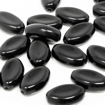Glasperlen 20x Oliven schwarz 12x7mm Schmuckperlen oval Perlen Beads  -1828