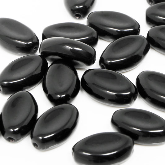 Glasperlen 20x Oliven schwarz 12x7mm Schmuckperlen oval Perlen Beads  -1828