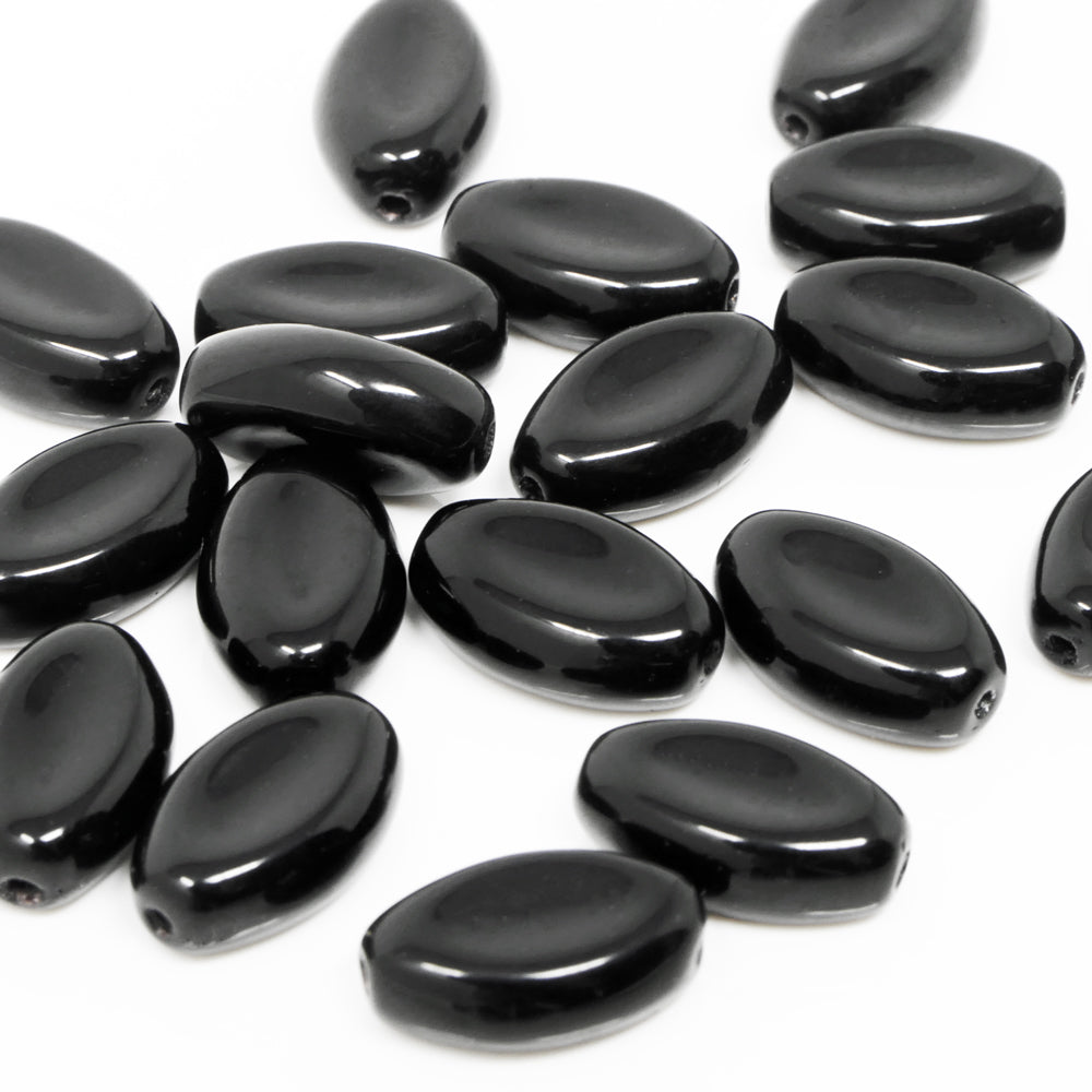 Glasperlen 20x Oliven schwarz 12x7mm Schmuckperlen oval Perlen Beads  -1828