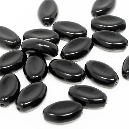Glasperlen 20x Oliven schwarz 12x7mm Schmuckperlen oval Perlen Beads  -1828