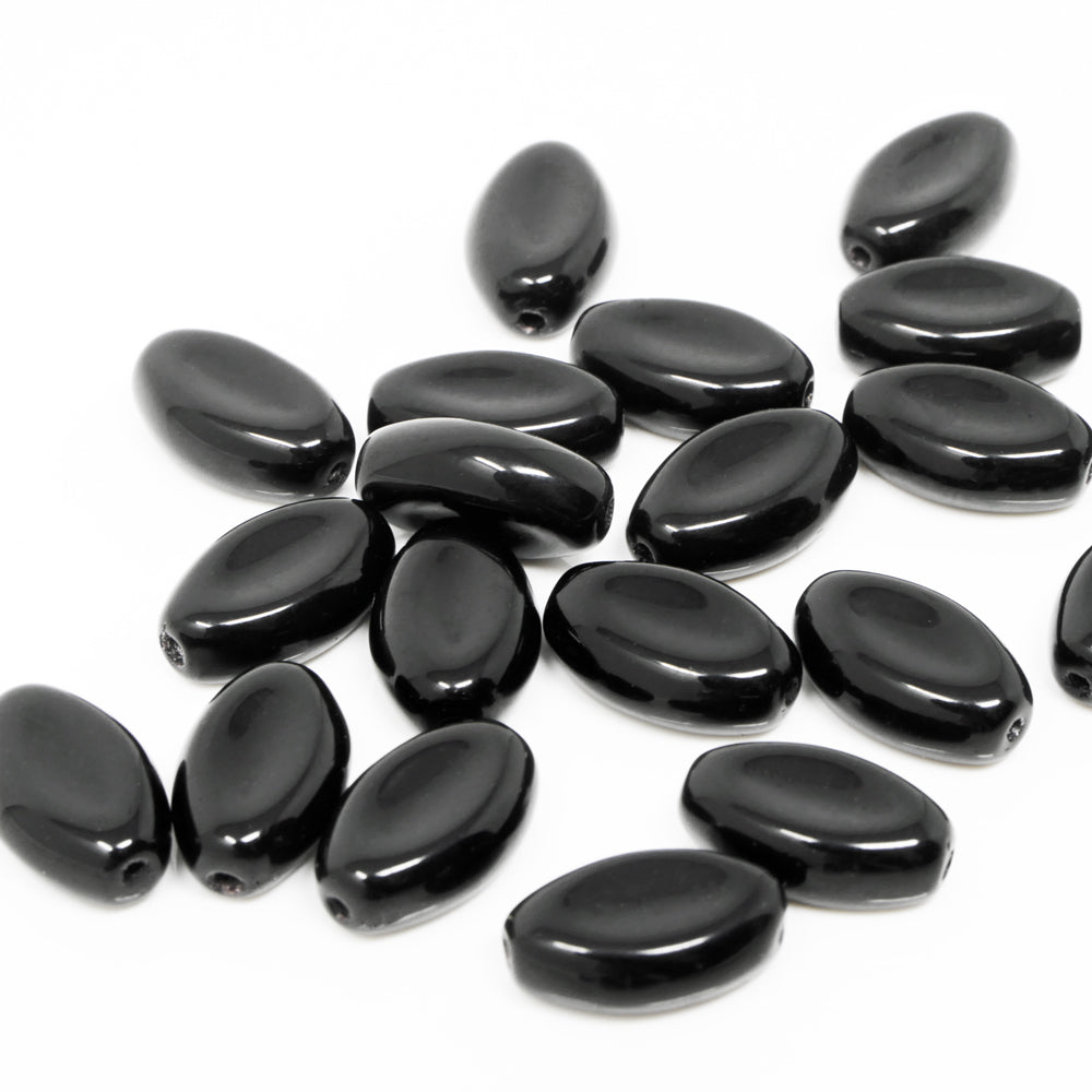 Glasperlen 20x Oliven schwarz 12x7mm Schmuckperlen oval Perlen Beads  -1828