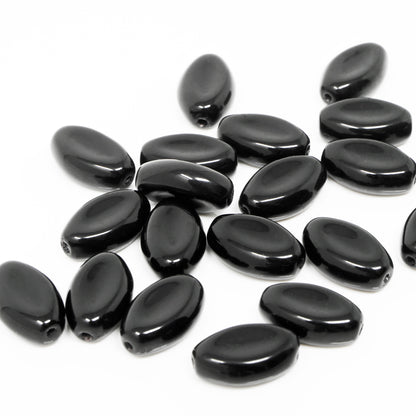 Glasperlen 20x Oliven schwarz 12x7mm Schmuckperlen oval Perlen Beads  -1828