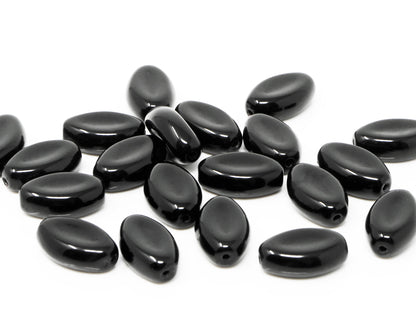 Glasperlen 20x Oliven schwarz 12x7mm Schmuckperlen oval Perlen Beads  -1828