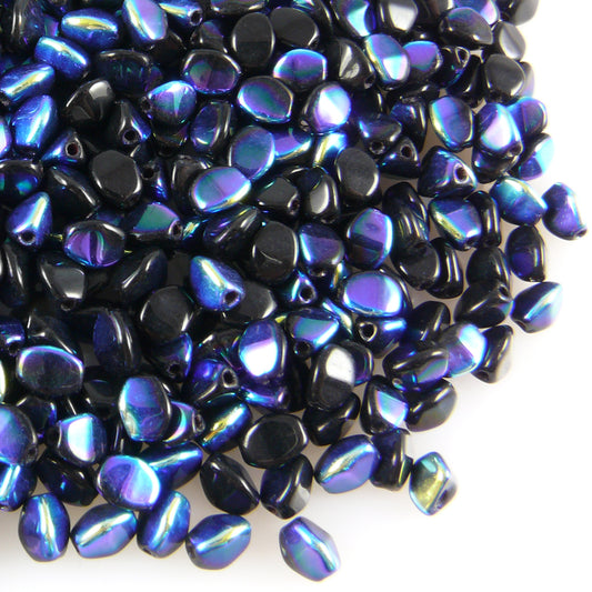 Pinch Beads 5x3mm Glasperlen 55 St. Perlen Schwarz AB beschichtet zum Auffädeln