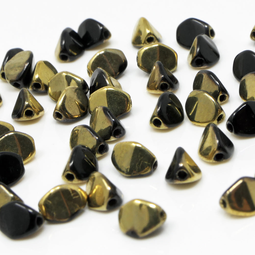 Pinch Beads 5x3mm Glasperlen 55 St. Schwarz Gold-Amber Perlen beschichtet zum Auffädeln