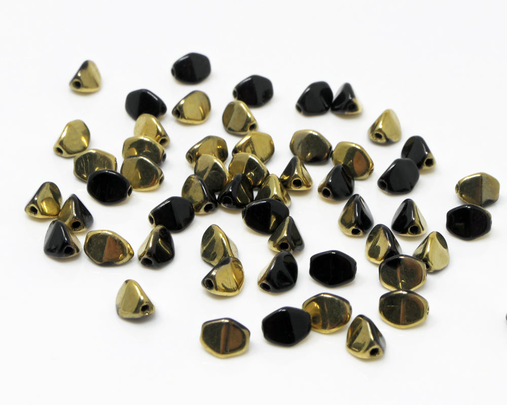 Pinch Beads 5x3mm Glasperlen 55 St. Schwarz Gold-Amber Perlen beschichtet zum Auffädeln
