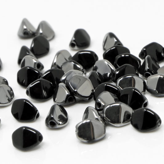 Pinch Beads 5x3mm Glasperlen 55 St. Perlen Schwarz-Chrom zum Auffädeln
