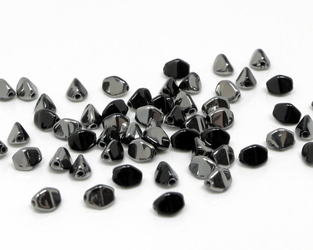 Pinch Beads 5x3mm Glasperlen 55 St. Perlen Schwarz-Chrom zum Auffädeln