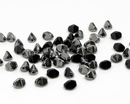 Pinch Beads 5x3mm Glasperlen 55 St. Perlen Schwarz-Chrom zum Auffädeln