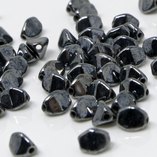 Pinch Beads 5x3mm Glasperlen 55 St. Perlen Schwarz Hämatit beschichtet zum Auffädeln