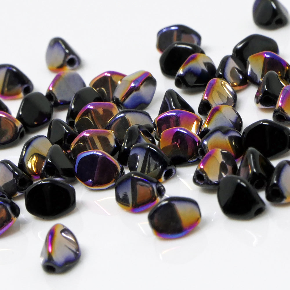 Pinch Beads 5x3mm Glasperlen 55 St. Perlen Schwarz Sliperit beschichtet zum Auffädeln