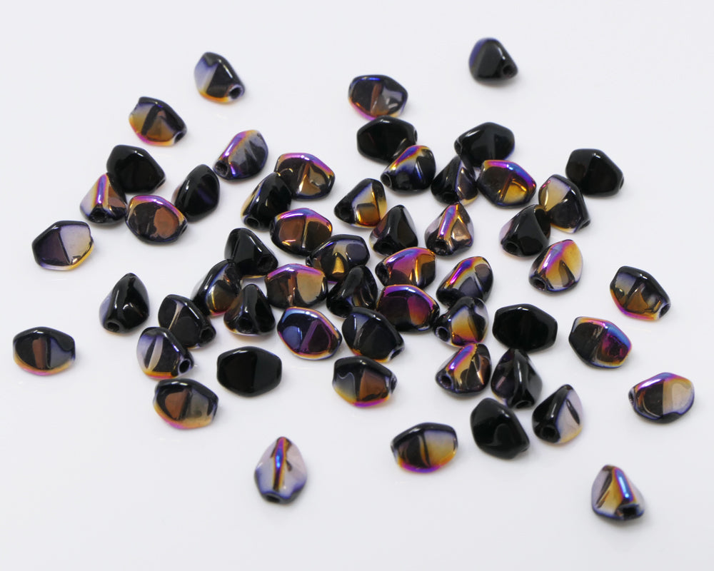 Pinch Beads 5x3mm Glasperlen 55 St. Perlen Schwarz Sliperit beschichtet zum Auffädeln