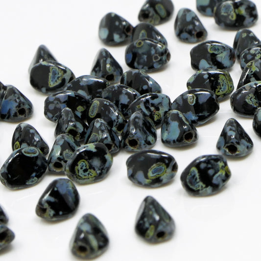 Pinch Beads 5x3mm Glasperlen 55 St. Schwarz Travertin Perlen zum Auffädeln