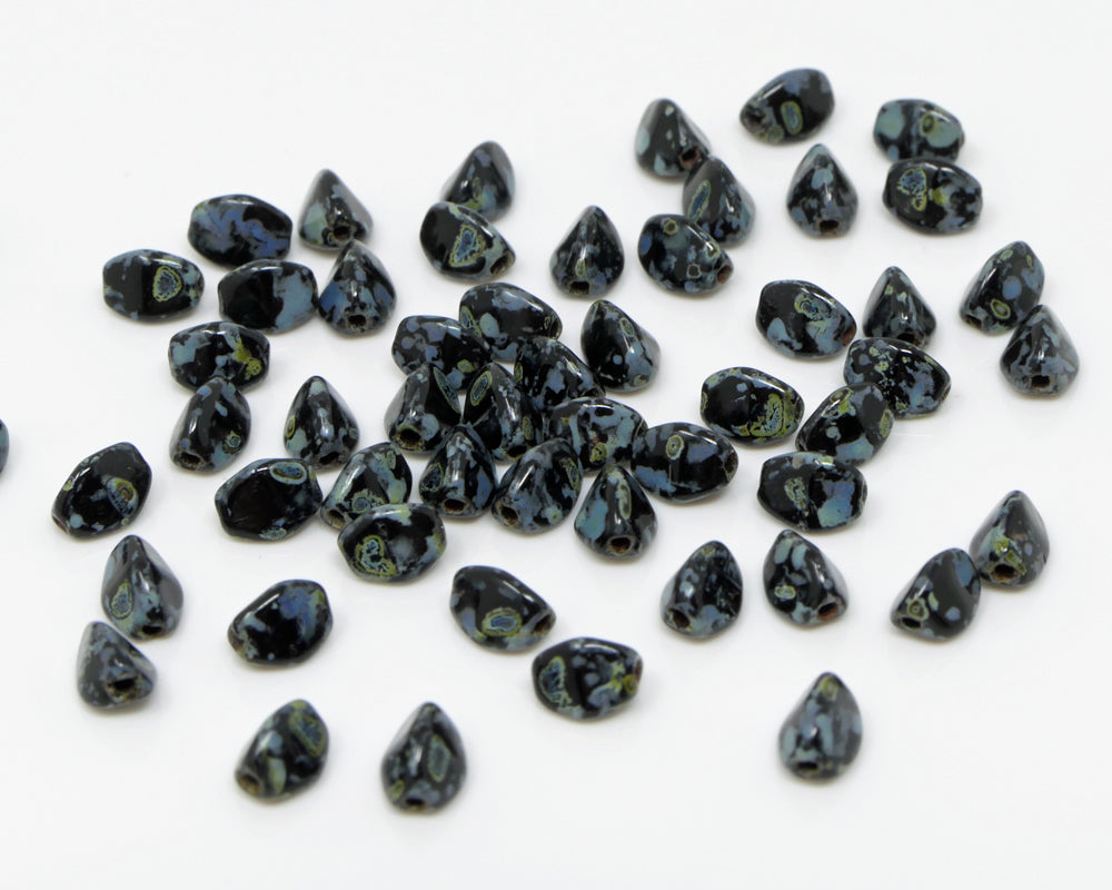 Pinch Beads 5x3mm Glasperlen 55 St. Schwarz Travertin Perlen zum Auffädeln