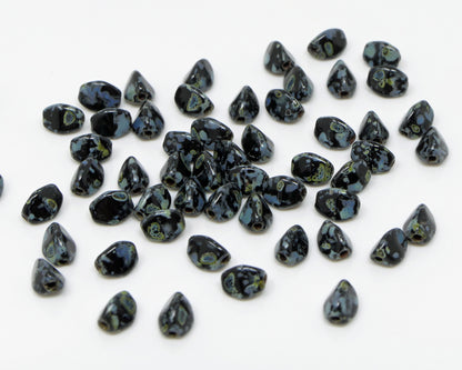 Pinch Beads 5x3mm Glasperlen 55 St. Schwarz Travertin Perlen zum Auffädeln