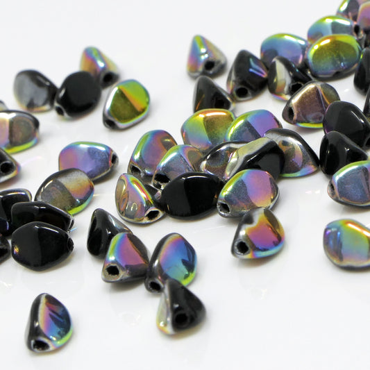 Pinch Beads 5x3mm Glasperlen 55 St. Perlen Schwarz Vitrail beschichtet zum Auffädeln