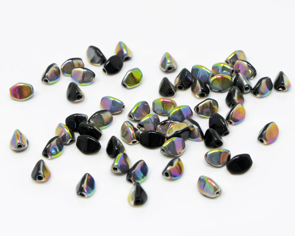 Pinch Beads 5x3mm Glasperlen 55 St. Perlen Schwarz Vitrail beschichtet zum Auffädeln
