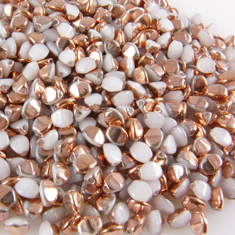 Pinch Beads 5x3mm Glasperlen 55 St. Weiß Capri-Gold Perlen beschichtet zum Auffädeln