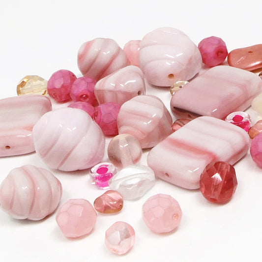 Bastelset 30 Perlen Glasperlen Mix 6-20mm Beads zum Basteln rosa Perlenmix -534