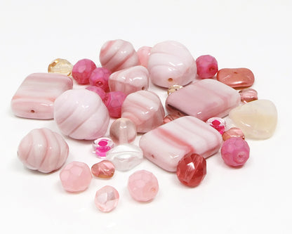 Bastelset 30 Perlen Glasperlen Mix 6-20mm Beads zum Basteln rosa Perlenmix -534