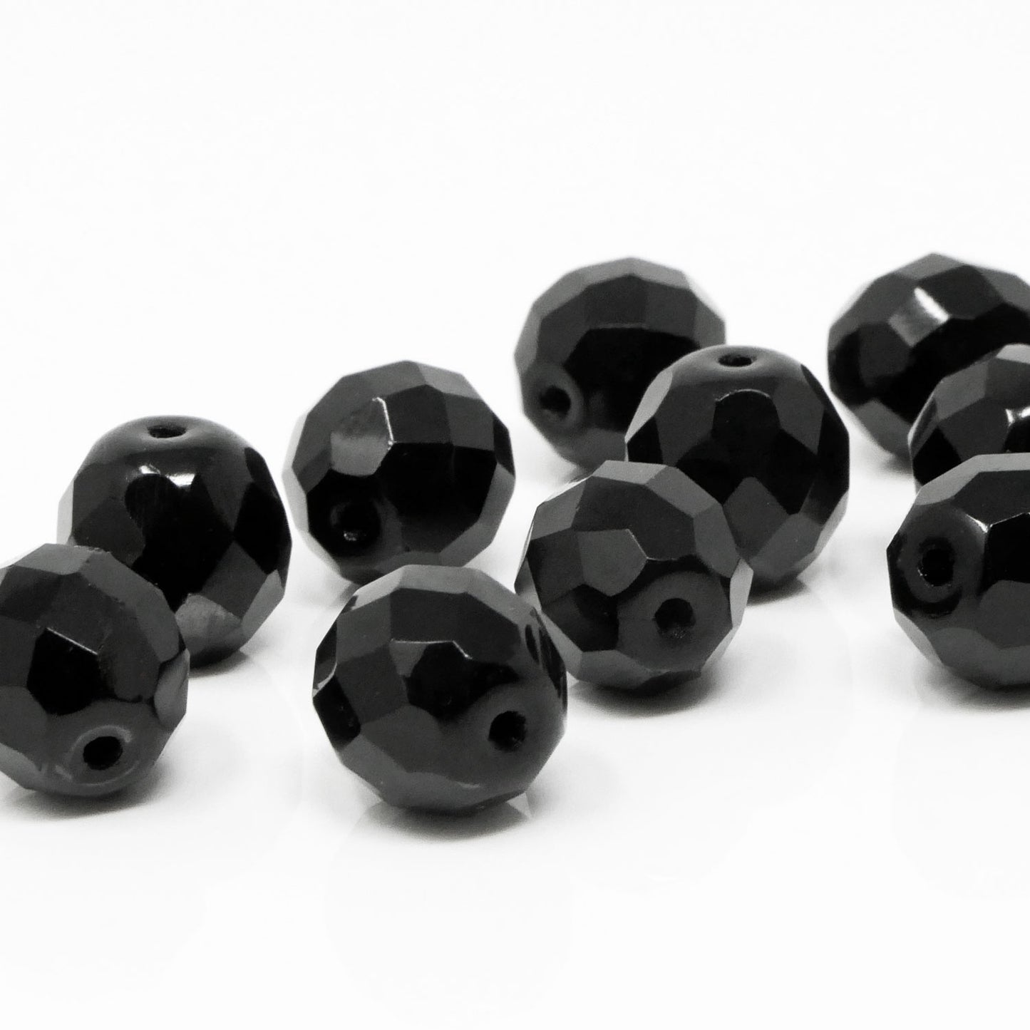 Glasschliffperlen Kugeln facettiert 10mm Schwarz opak 10x Glasperlen Schliffperlen