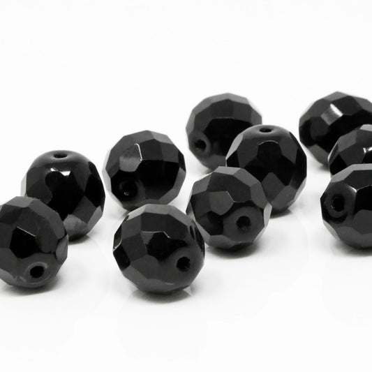 Glasschliffperlen Kugeln facettiert 10mm Schwarz opak 10x Glasperlen Schliffperlen