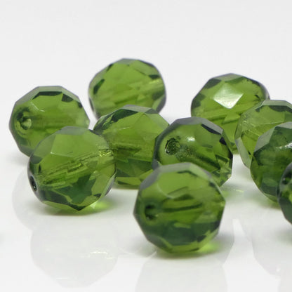 Böhmische Glasschliffperlen 15 St. Kugeln 8mm Kristall Perlen olivgrün Glasperlen -1701