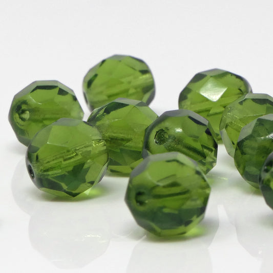 Böhmische Glasschliffperlen 15 St. Kugeln 8mm Kristall Perlen olivgrün Glasperlen -1701