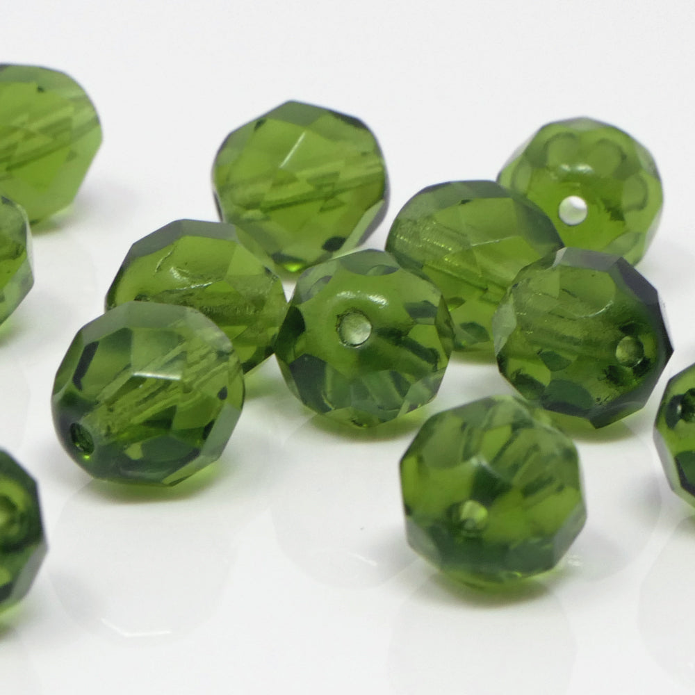 Böhmische Glasschliffperlen 15 St. Kugeln 8mm Kristall Perlen olivgrün Glasperlen -1701