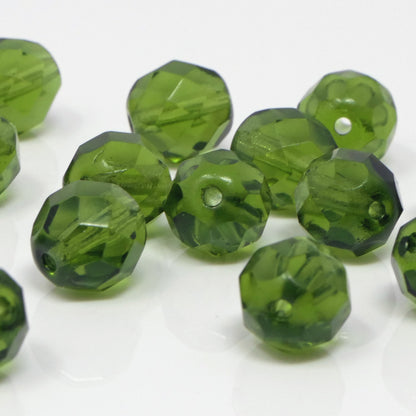 Böhmische Glasschliffperlen 15 St. Kugeln 8mm Kristall Perlen olivgrün Glasperlen -1701