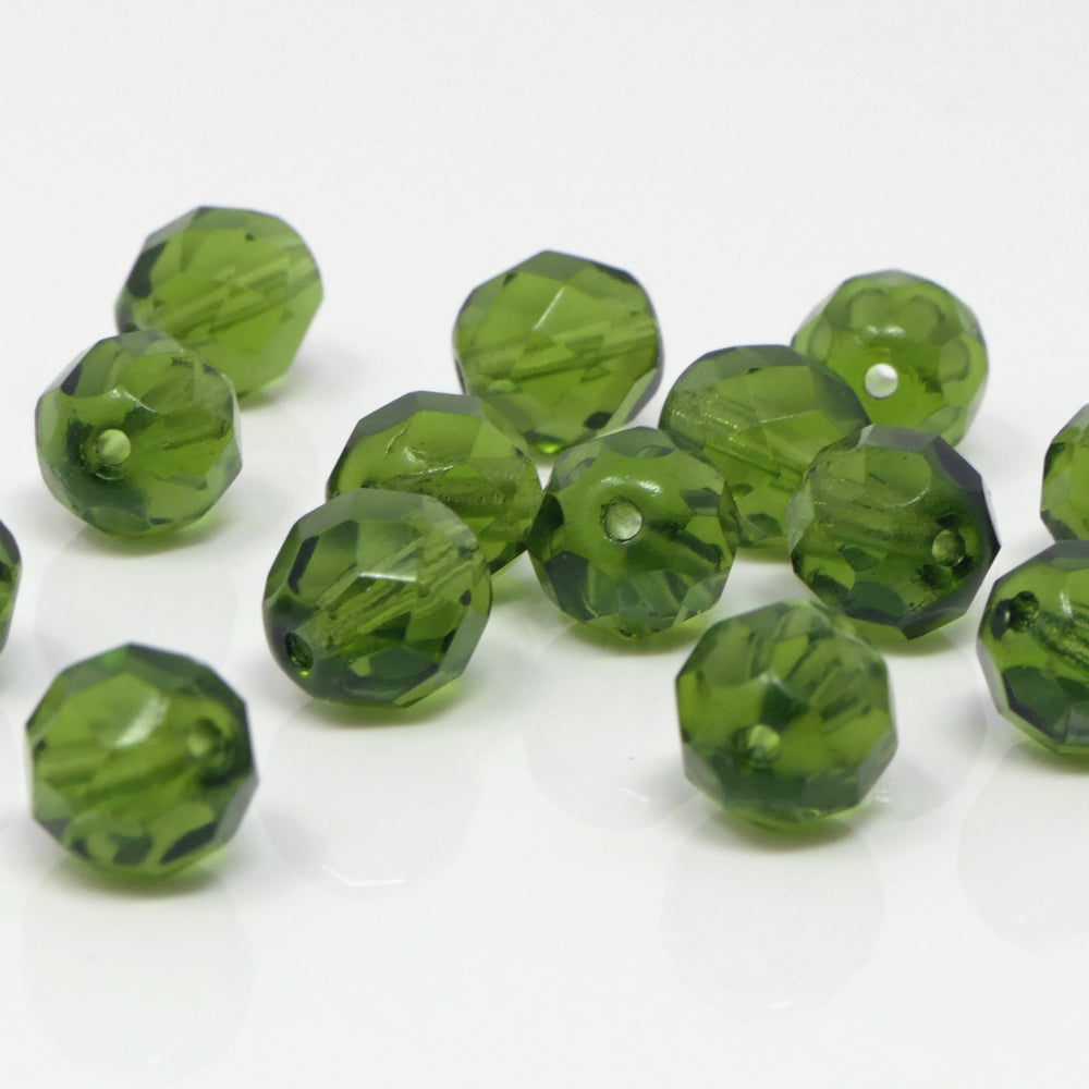 Böhmische Glasschliffperlen 15 St. Kugeln 8mm Kristall Perlen olivgrün Glasperlen -1701