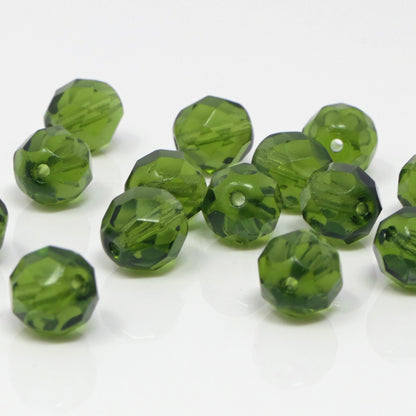 Böhmische Glasschliffperlen 15 St. Kugeln 8mm Kristall Perlen olivgrün Glasperlen -1701