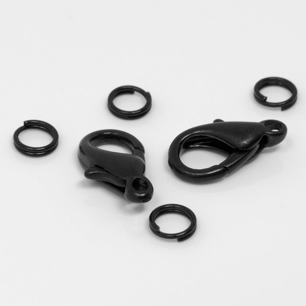2 Karabiner Verschlüsse 14mm schwarz 4 Spaltringe Kettenverschlüsse