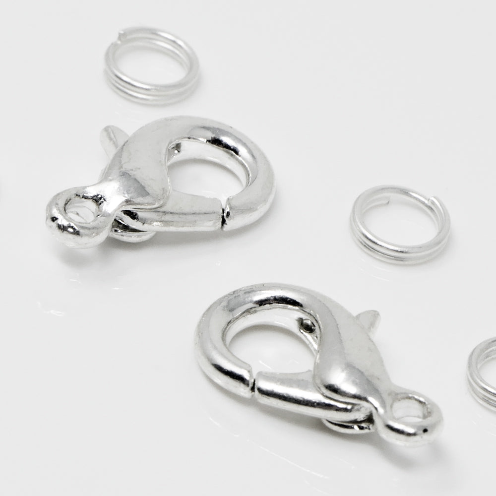 2 Karabiner Verschlüsse 14mm Silber 4 Spaltringe Kettenverschlüsse zum Basteln