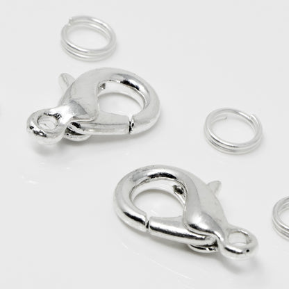2 Karabiner Verschlüsse 14mm Silber 4 Spaltringe Kettenverschlüsse zum Basteln