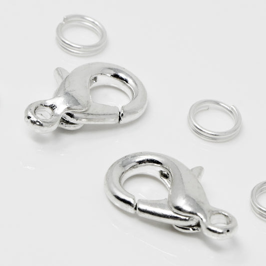 2 Karabiner Verschlüsse 14mm Silber 4 Spaltringe Kettenverschlüsse zum Basteln